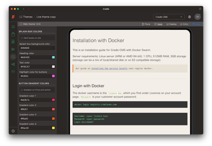 Themesettings editor in admin