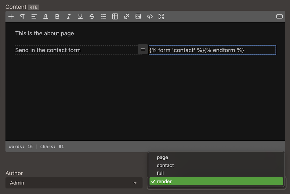 Text editor with form tags
