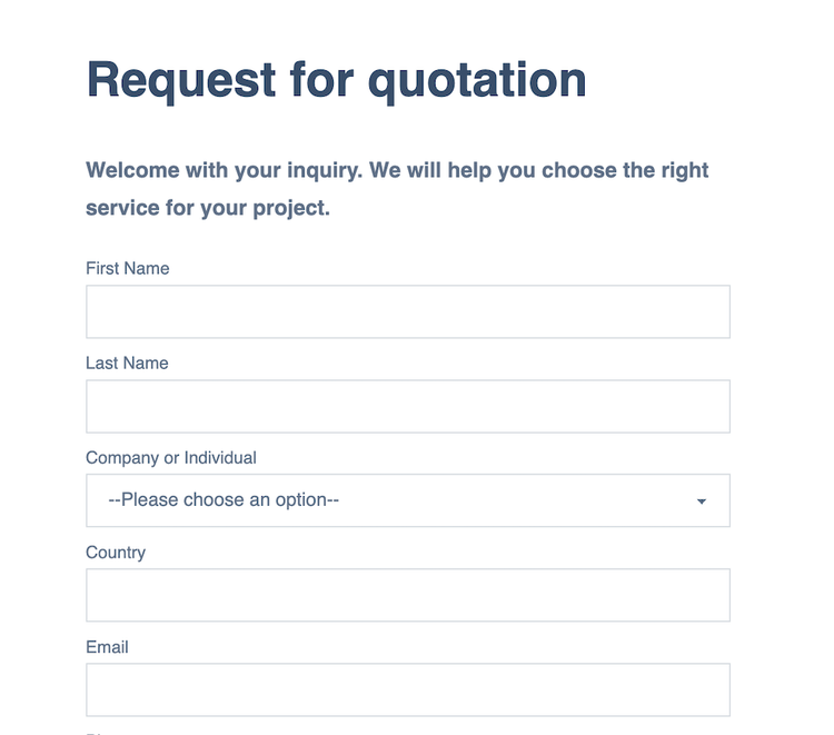 Form for requesting quote