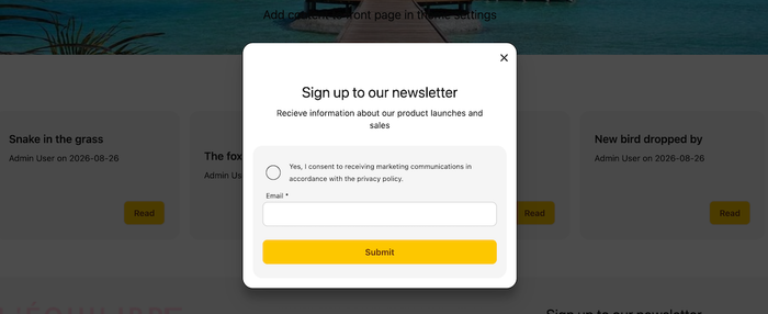 Signup dialog in default CMS theme