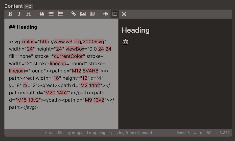 code for svg image shown in editor besides a preview of the image