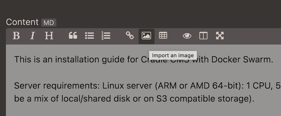 Insert image button in markdown editor