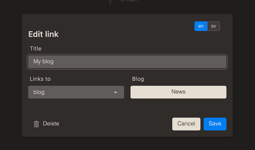 Edit link dialog in admin