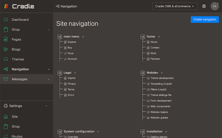 setup navigation in admin