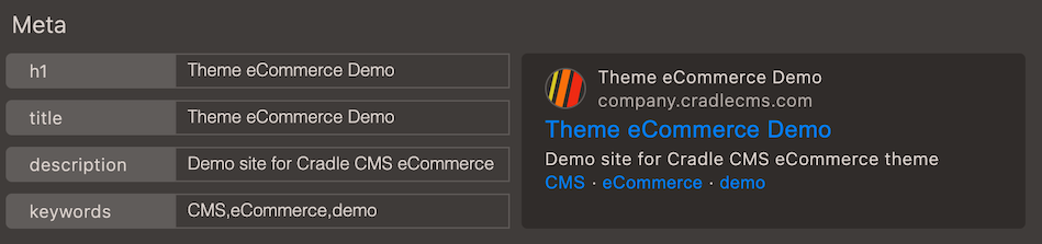 Fields to add SEO meta data for the site