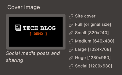 Cover image uploaded into site settings with URLs to image formats underneath the image