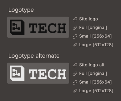 Light and dark logos uploaded in site settings
