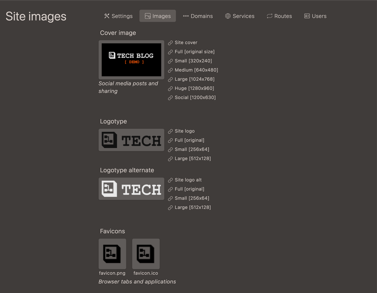 site images view in site settings
