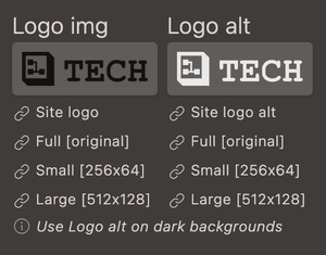 Light and dark logos uploaded in site settings