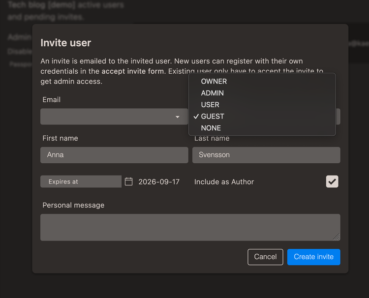 Dialog for adding users