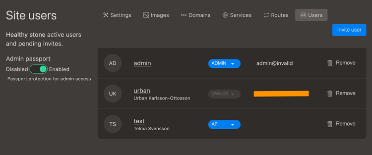 user management and passport view in site settings