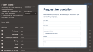Form editor view with quotation form example