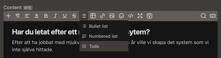 Menu for adding list