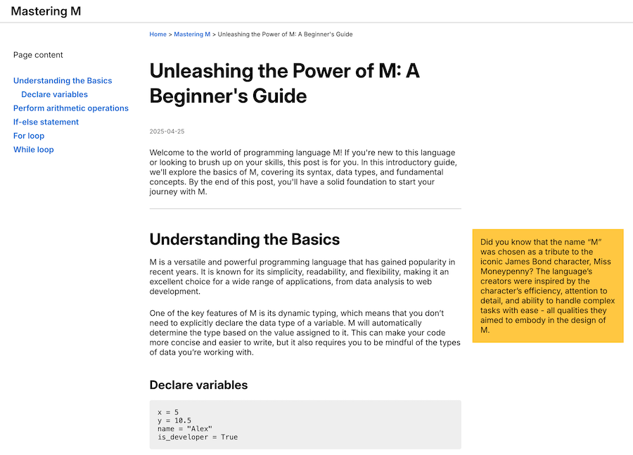 Example of a developer blog