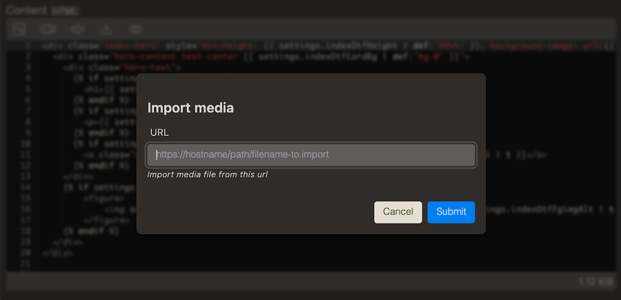 Dialog for adding URL to upload media
