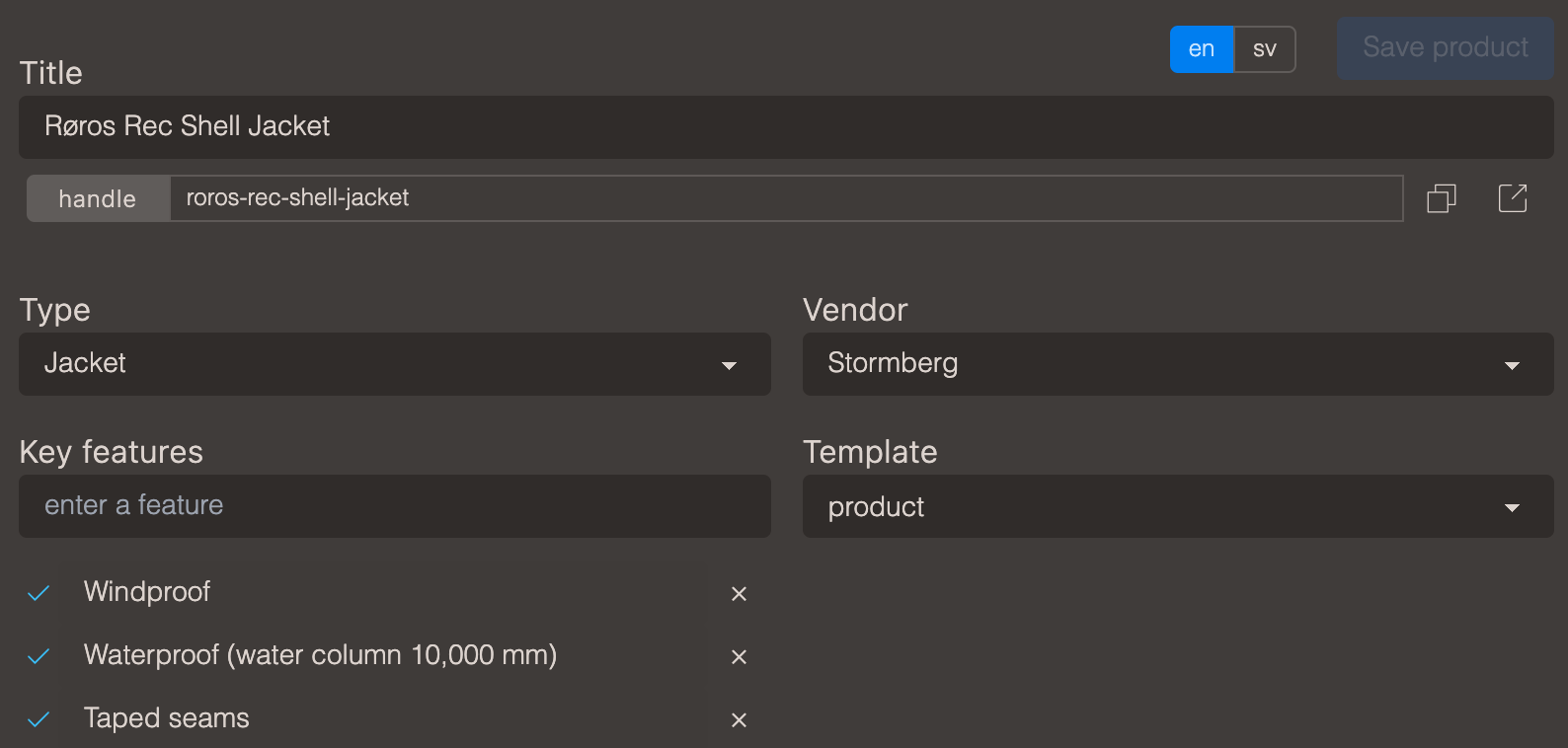 Product information view in admin