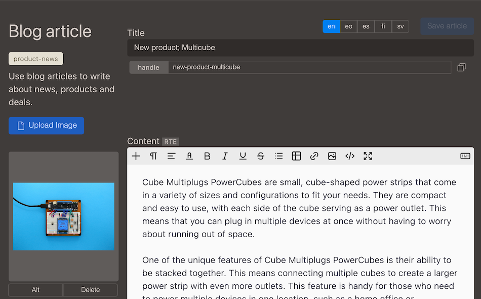 Blog article UI view
