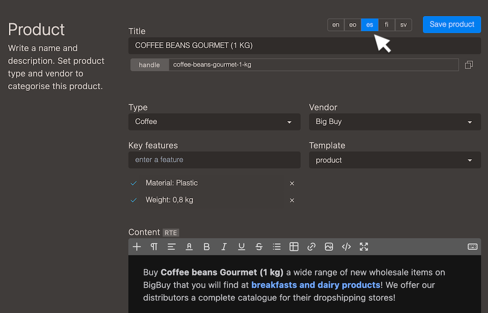 View in Cradle admin of product view