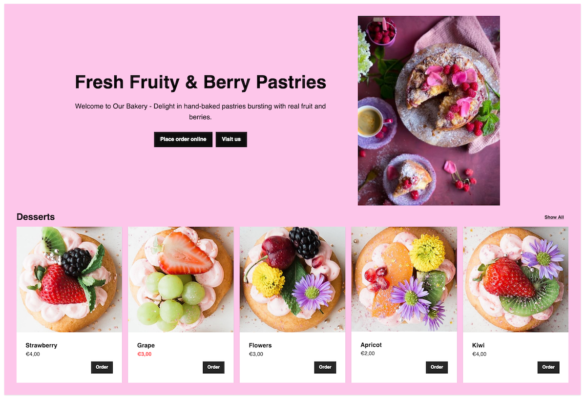 banner section with heading, description, image and collection