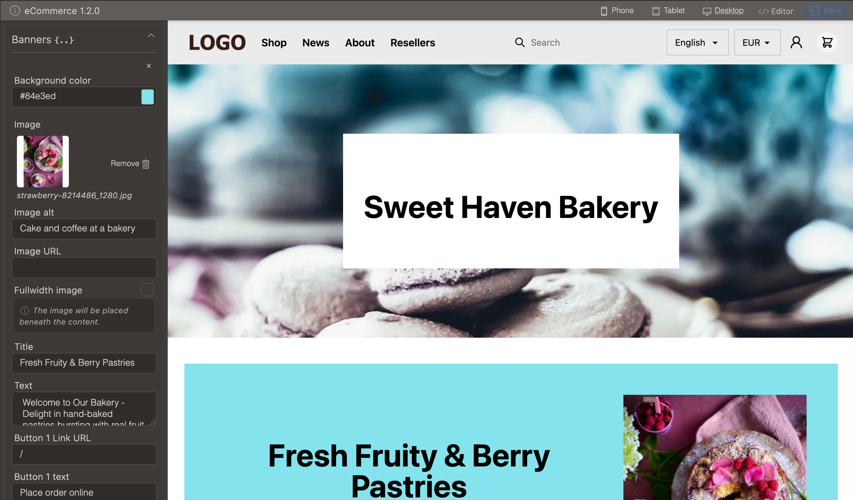 Theme previewed in theme settings