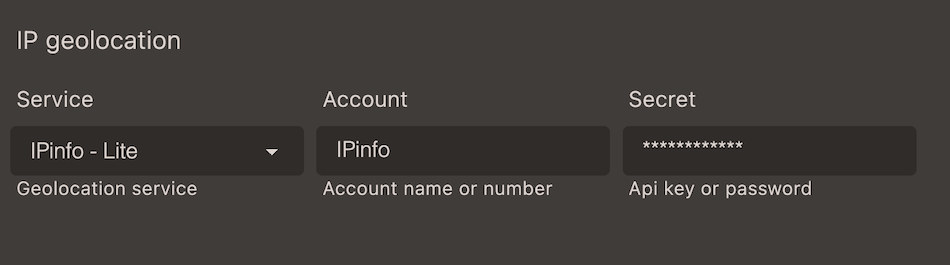 Setings in admin for IPinfo integration