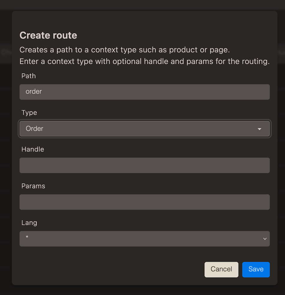 Dialog for setting up a route for order