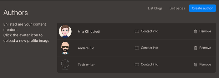 Authors in admin